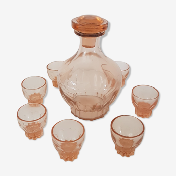 Service à liqueur verre rosé - Carafe et verres