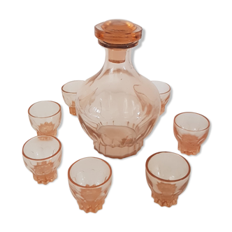 Rosé glass liqueur service - Carafe and glasses