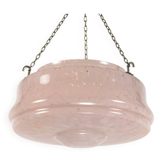 1930s Art Deco Pink Spatter Glass Plafonnier / Flycatcher Lamp Shade