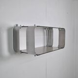 Brushed steel and smoked glass shelf, Donald Singer, 1970