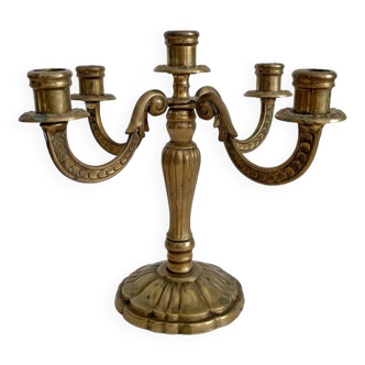 Chandelier bougeoir ancien en laiton 5 feux