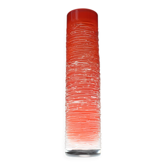Large Mid-Century Modern Scandinavian Glass Art Vase in Bright Red Crystal