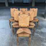 Dining chairs with rush made of oak wood, France 1950s, Set of 6