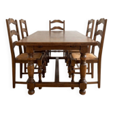 Ensemble table de ferme et 6 chaises en bois massif