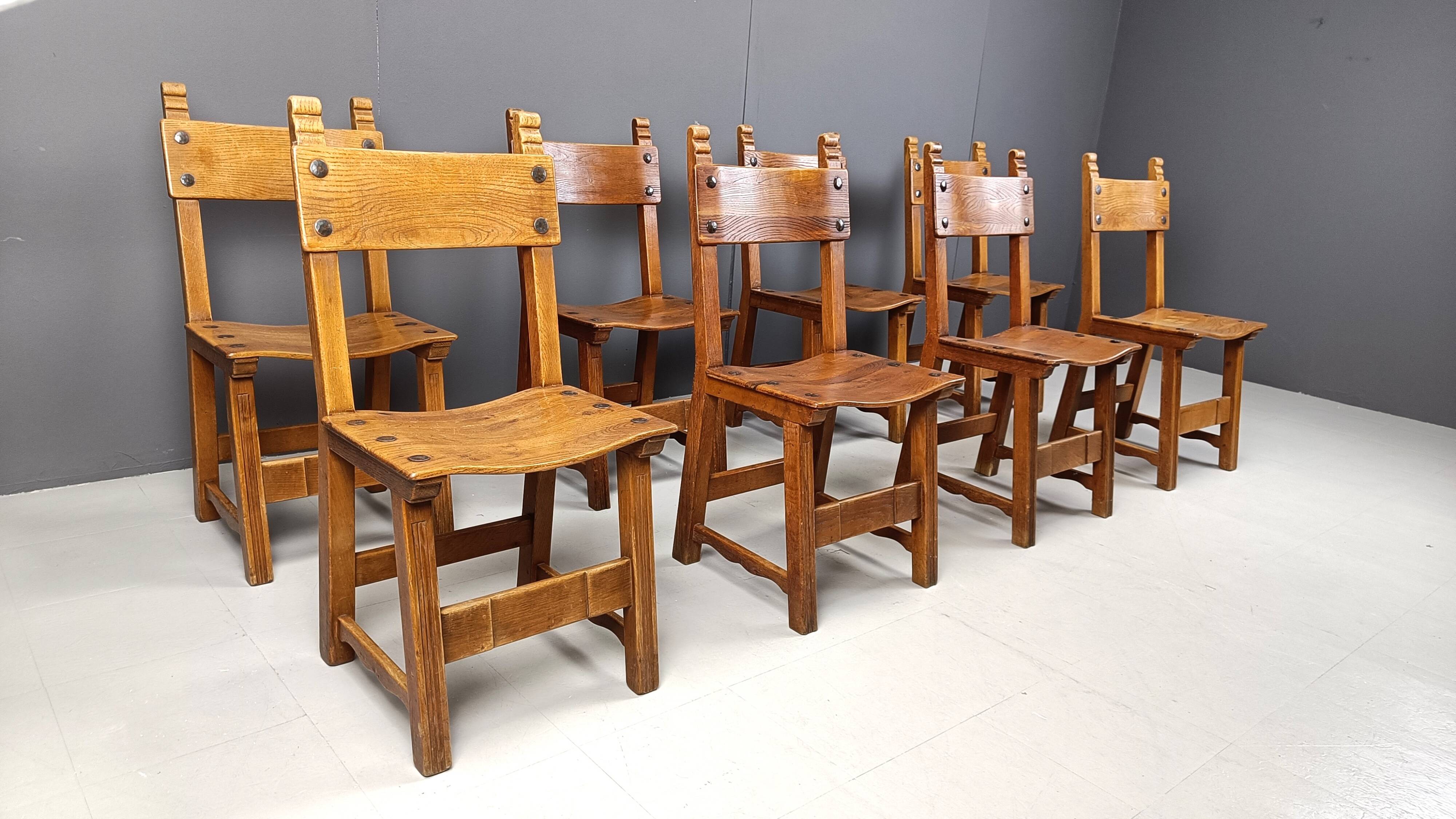 Set of 8 Brutalist Spanish Dining Chairs, 1950s