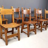 Set of 8 Brutalist Spanish Dining Chairs, 1950s