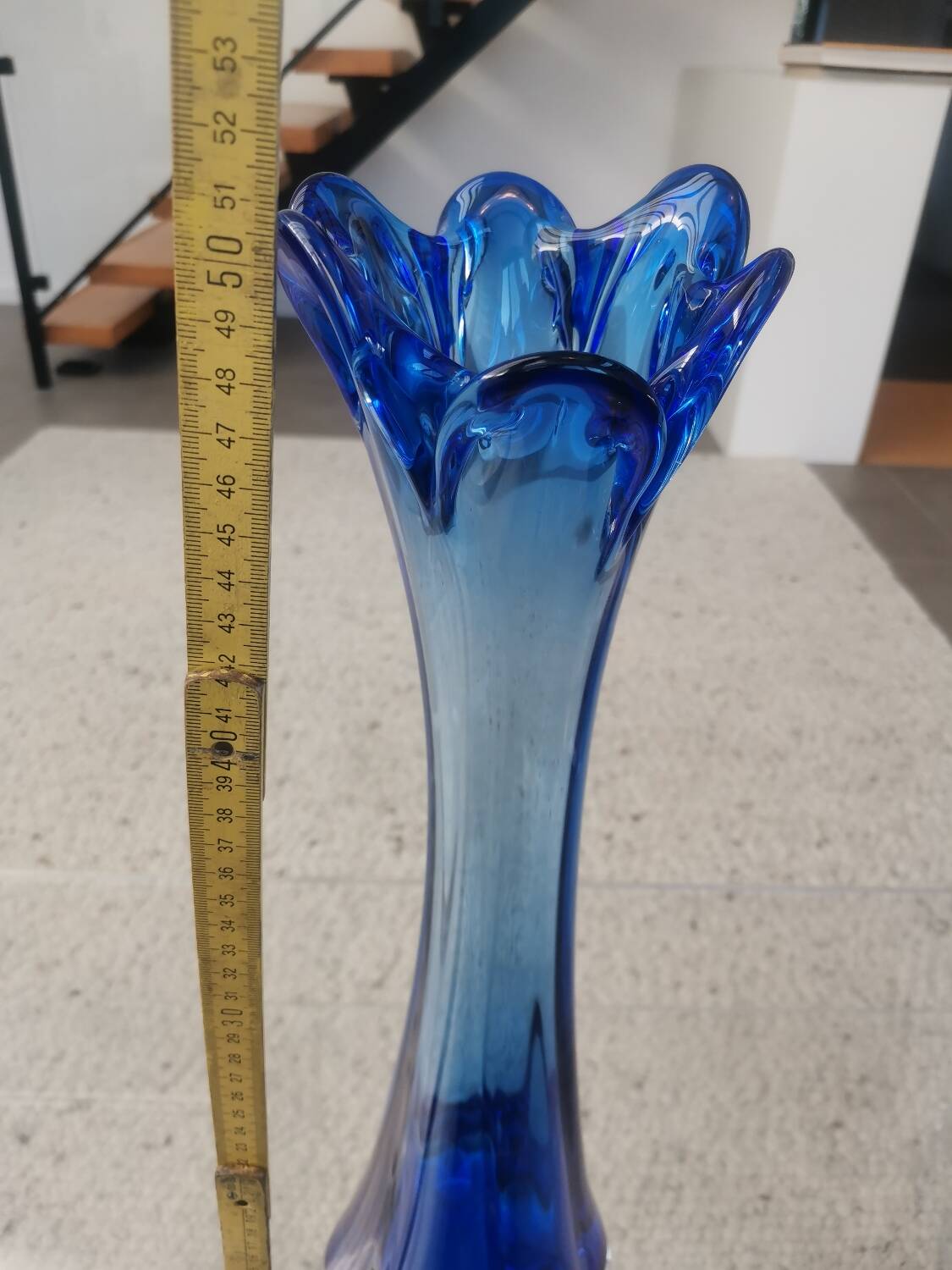 Tall Blue Murano Style Art Glass Vase, Mid-Century Modern Design, 1960