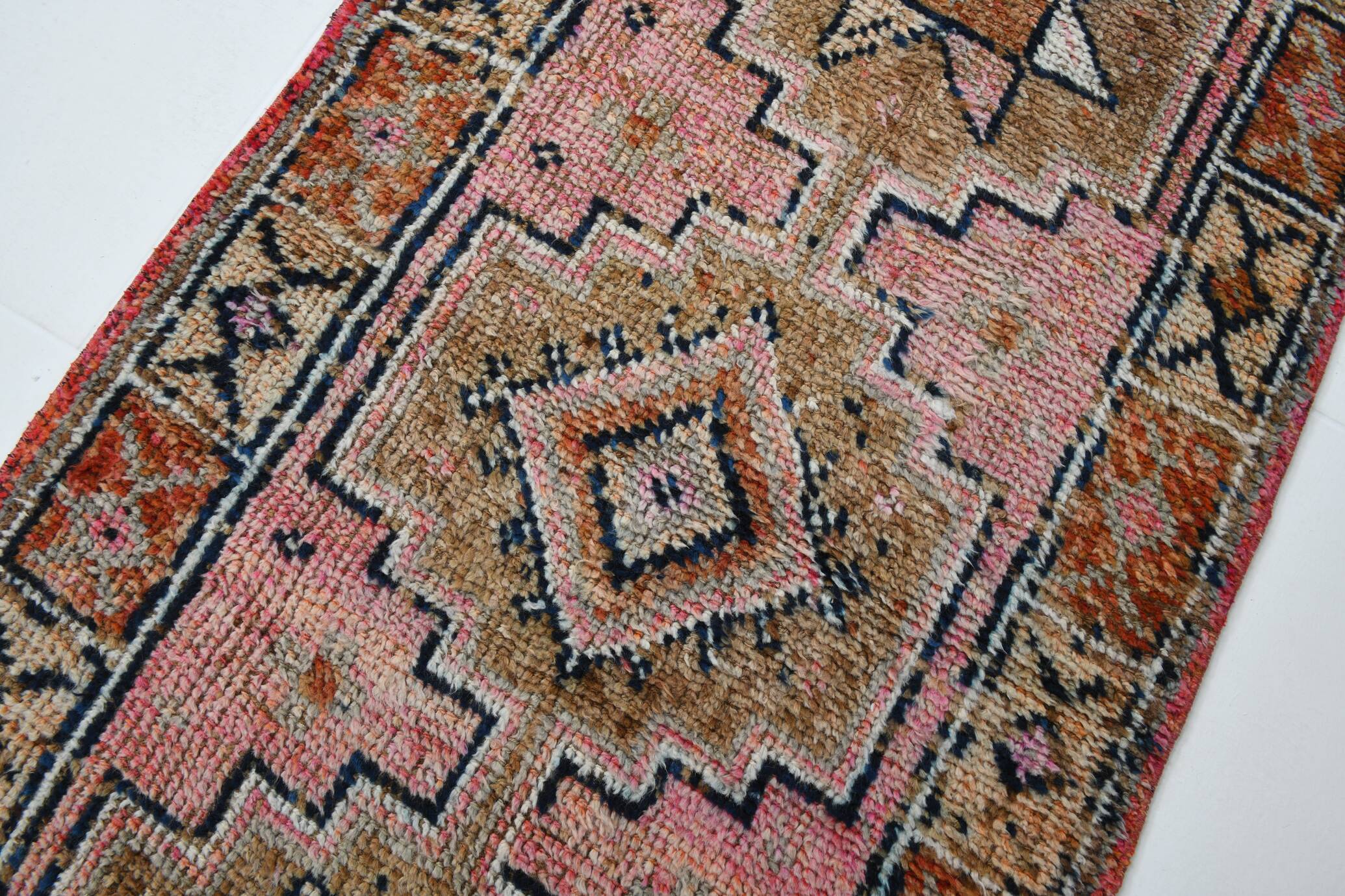 Navy Blue & Green Vintage Runner Rug, 80x323Cm