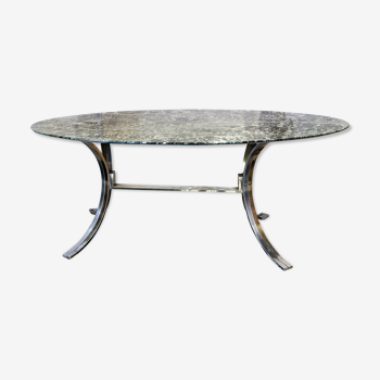 Table with oval tray in black marble and green year 70 vintage