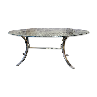 Table with oval tray in black marble and green year 70 vintage