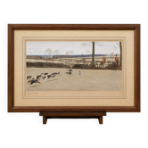 Scène de chasse à courre, gravure a l'aquarelle sur papier signée Cecil