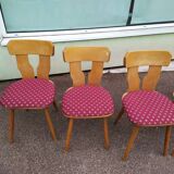 Set of 6 wooden bistro chairs with vintage cushion from the 70s/80s/90s