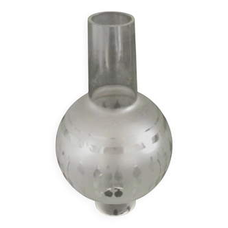 French Vintage Funnel Glass Lamp Shade – Opaque & Clear Geometric Pattern 2