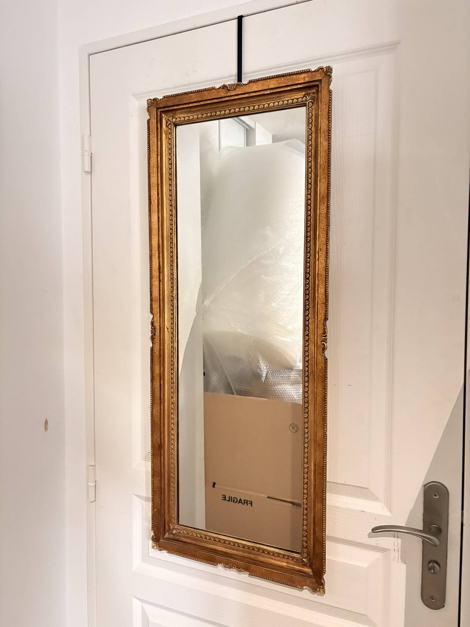 Antique Rectangular Wall Mirror Gold Wood Louis XV XVI Moulding 100x40cm