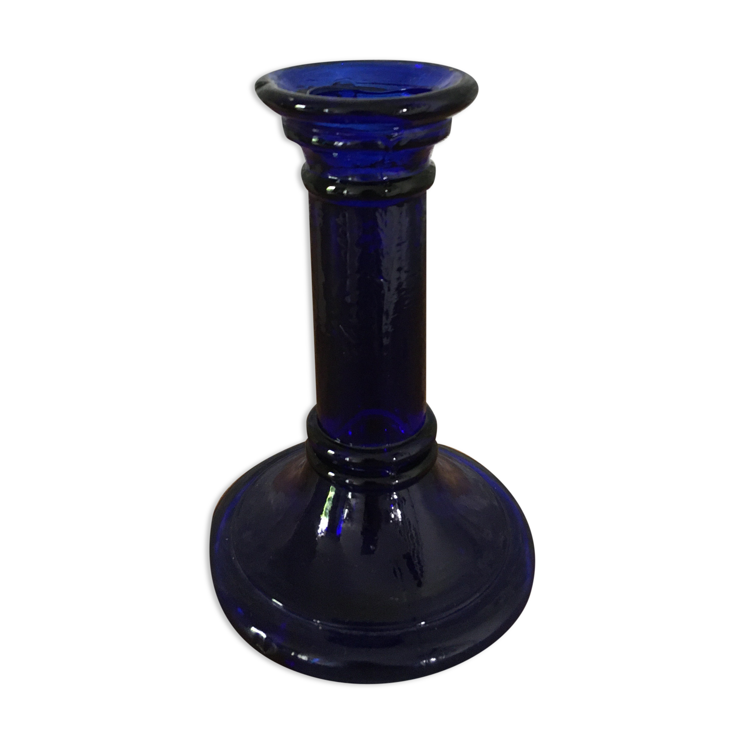 Blue glass candlestick
