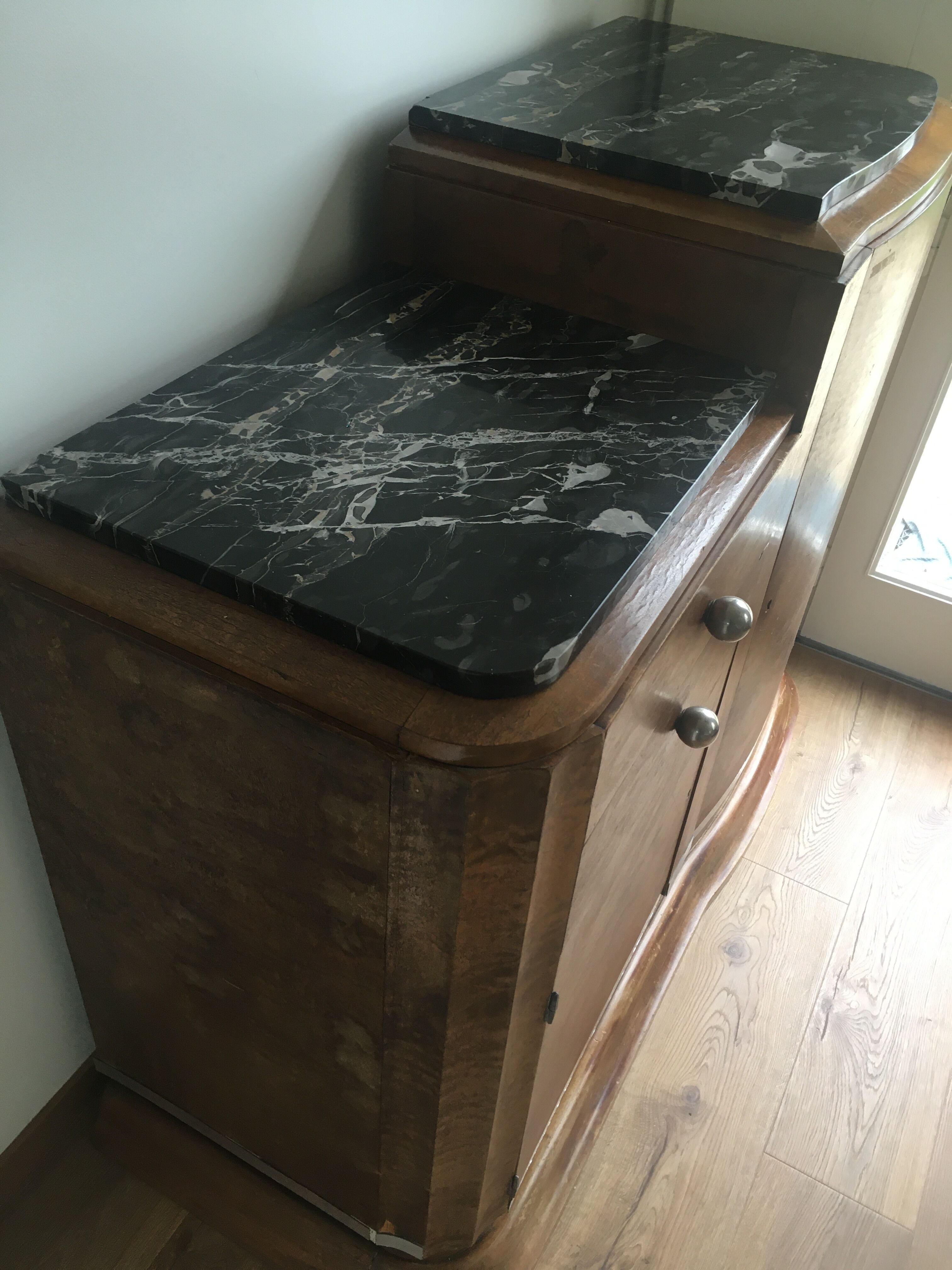 Buffet wood wood Art Deco black marble trays