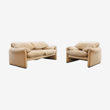 Set of Maralunga 2-seater & armchair by Vico Magistretti for Cassina, Italy