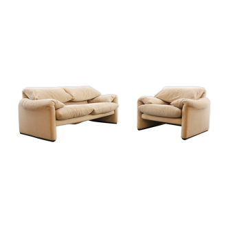 Set of Maralunga 2-seater & armchair by Vico Magistretti for Cassina, Italy