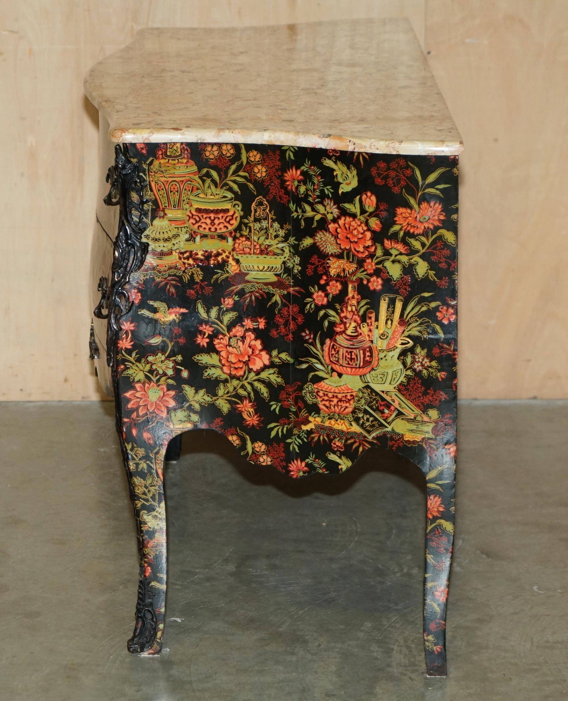 Antique Chinoiserie Commode Hand-Painted with Marble Top