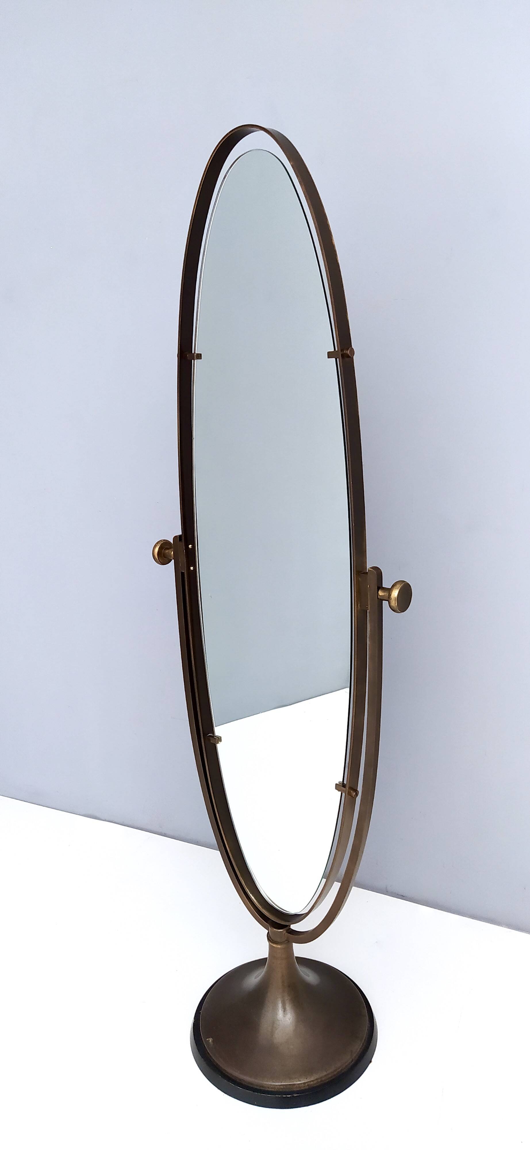 Vintage Oval Cheval Mirror with Brass and Metal Frame, Italy