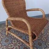 Rattan and bamboo armchair, 70s