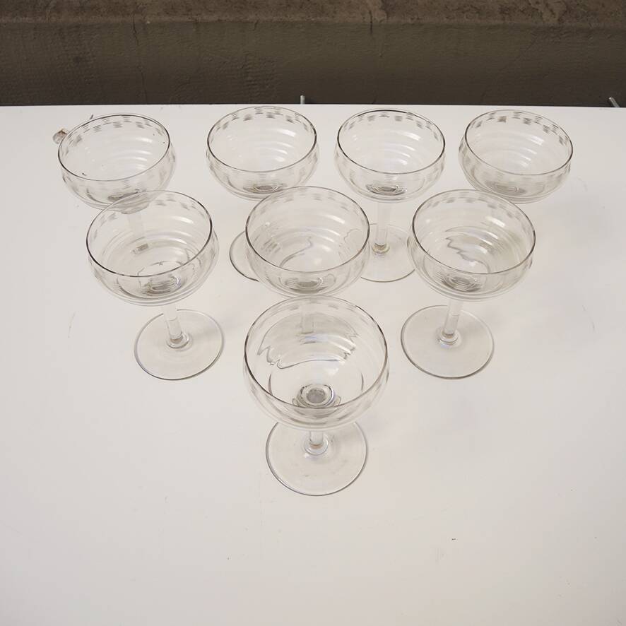 8 Antique Art Deco Champagne Glasses