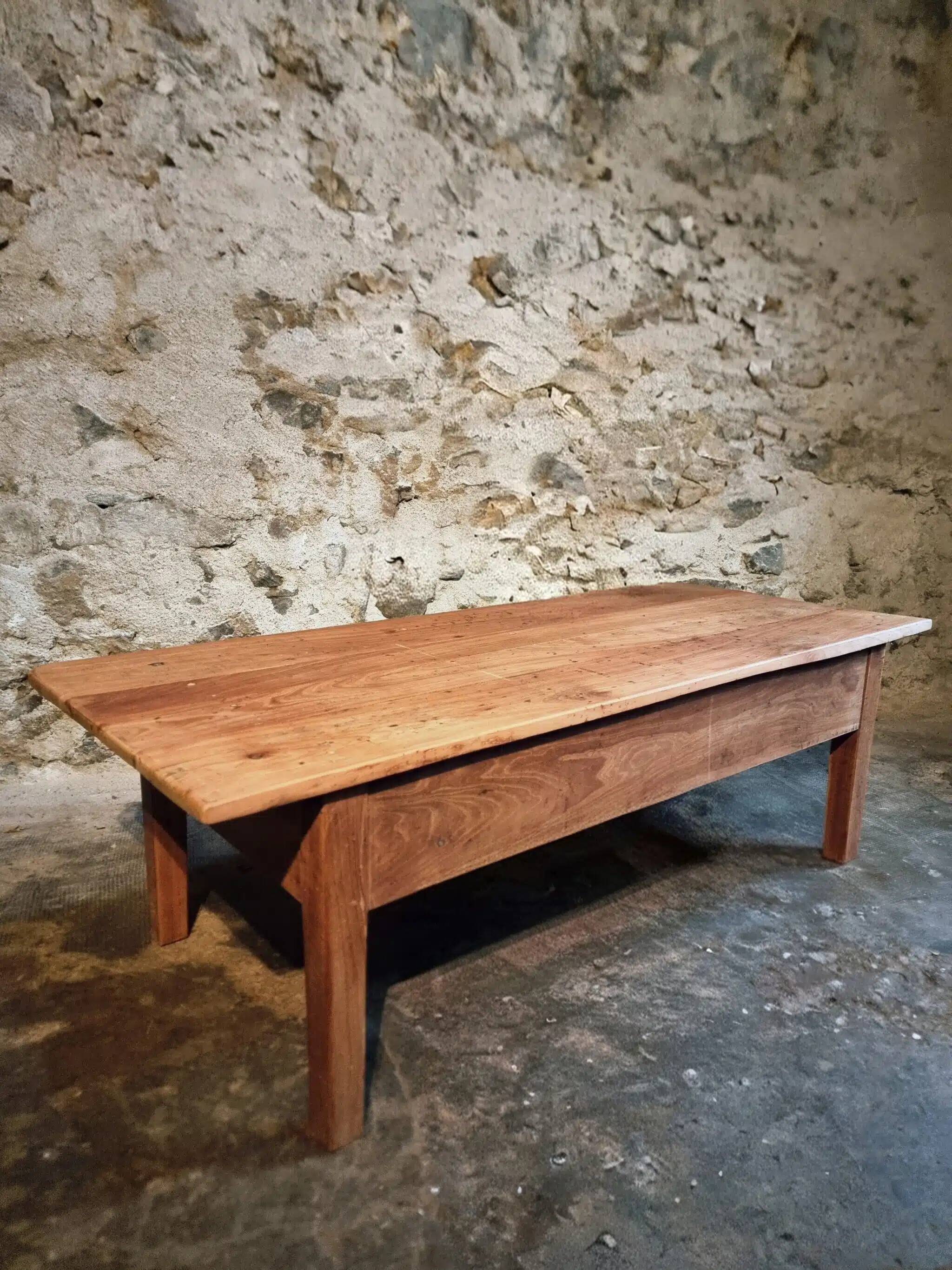 Old French rustic coffee table in cherry wood.
