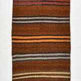 Brown & Orange Stiped Mid Century Vintage Kilim Rug, 75x387 Cm