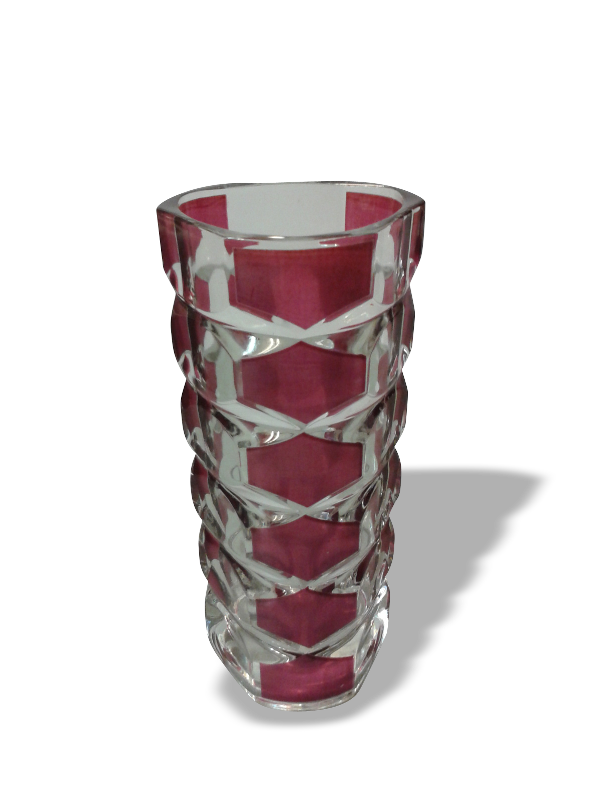 Thick red faceted glass vase