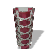 Thick red faceted glass vase