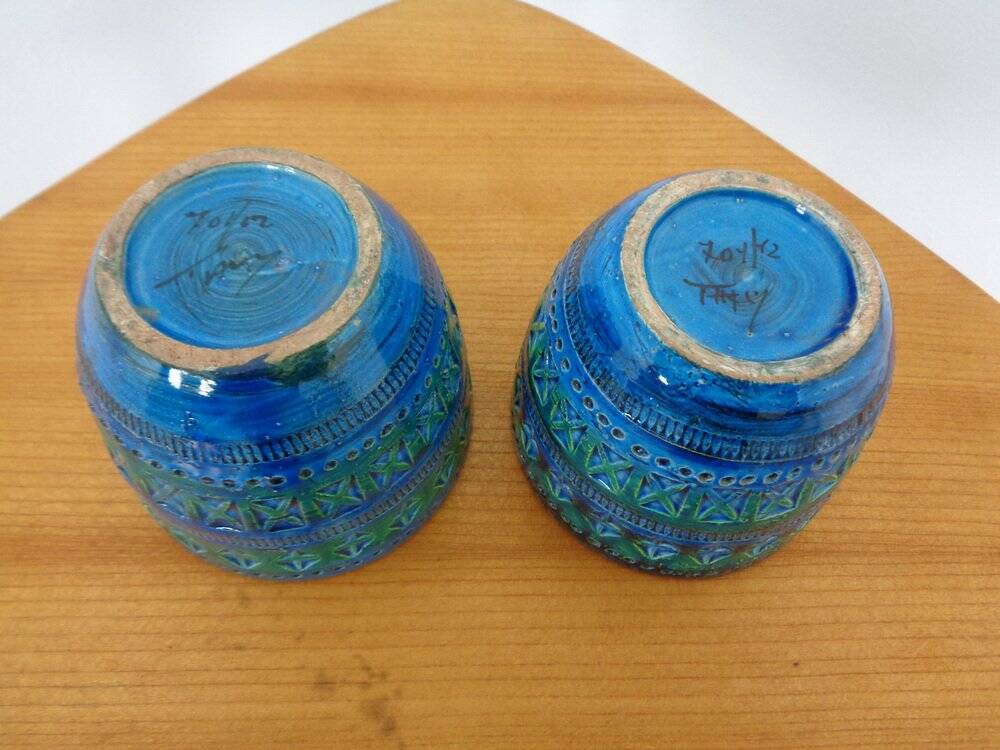 Italian Rimini Blue Ceramic Cachepots by Aldo Londi for Bitossi, 1960s, Set of 2