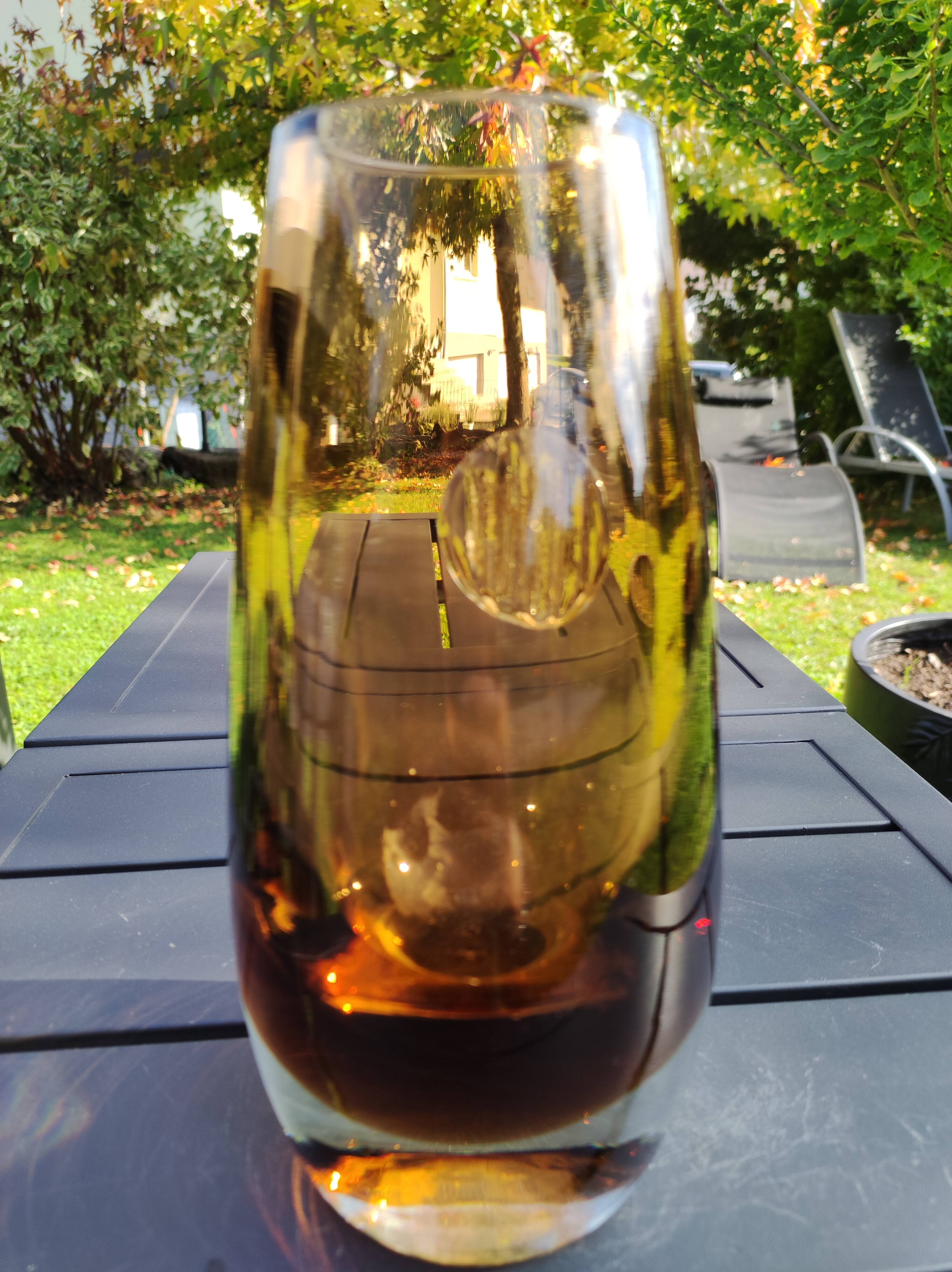 Vintage vase in blown Art glass, Creative design, amber color