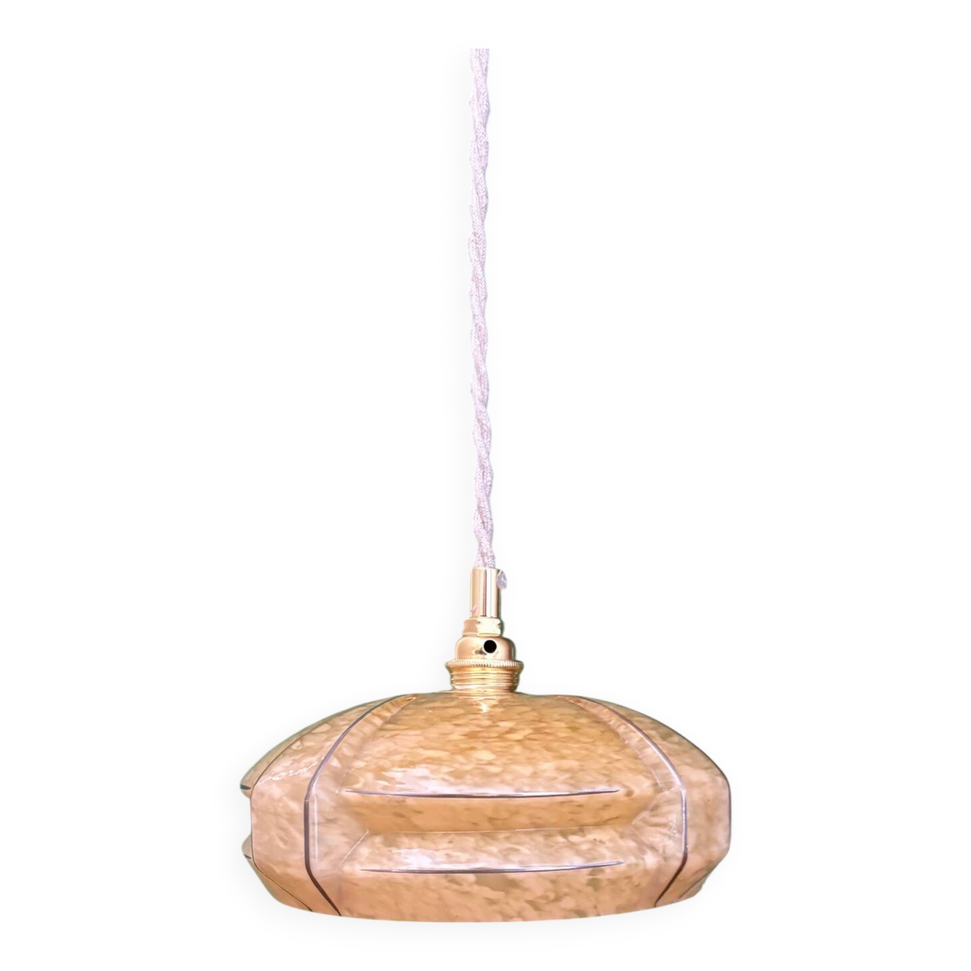 Vintage art deco pendant light with a yellow and white Clichy glass lampshade