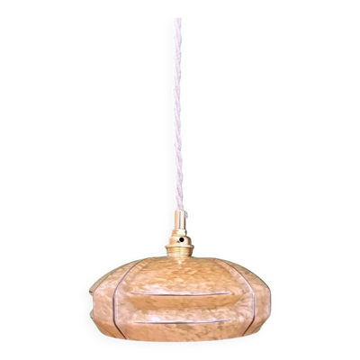 Suspension abat-jour vintage art déco en verre de Clichy jaune et lise
