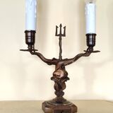 Lampe candélabre 2 feux en laiton doré et ciselé