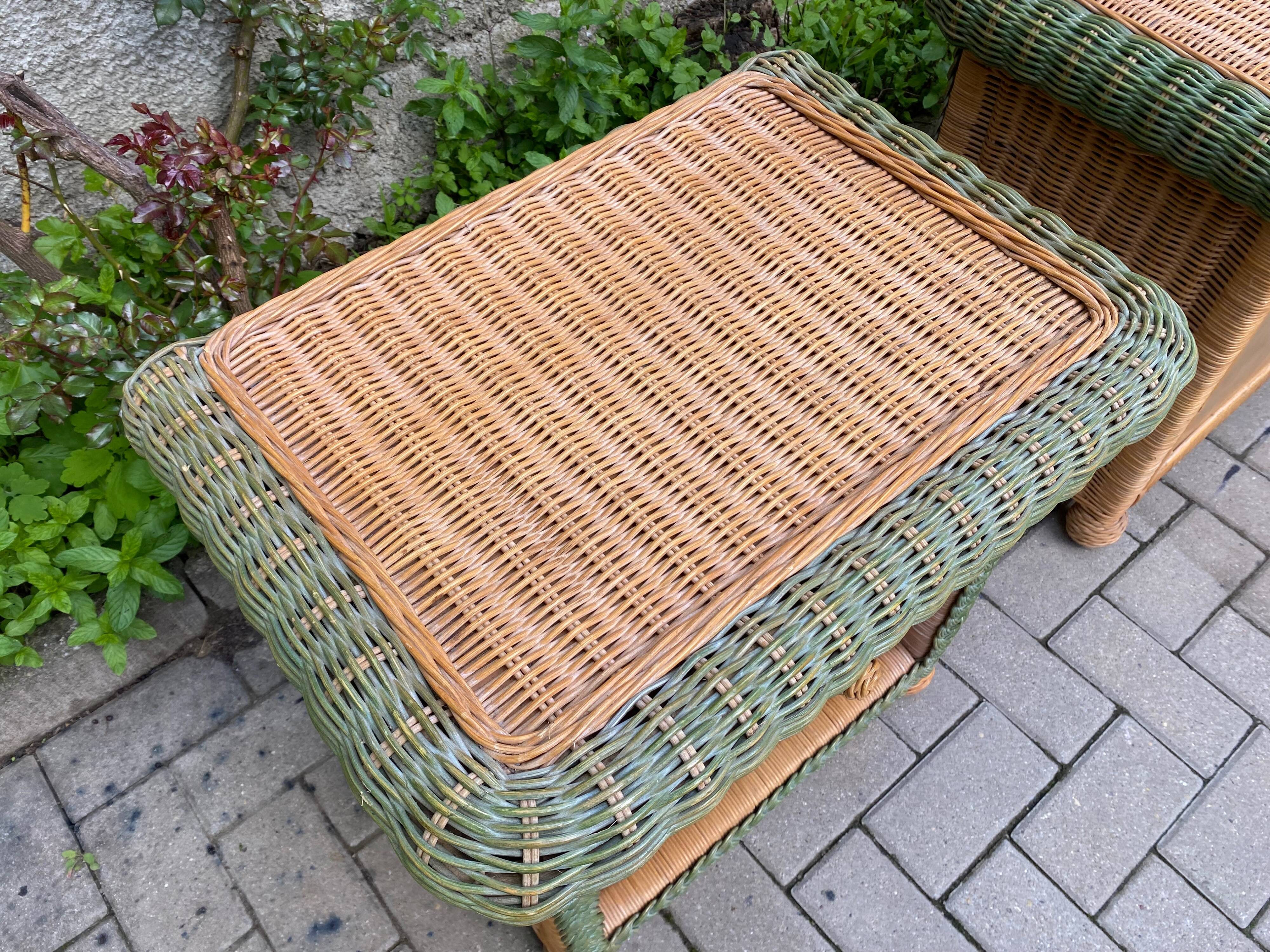 pair of bedside tables in rattan and wicker for rock bobois 1970