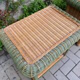 Paire de tables de chevet en rotin et osier pour roche bobois 1970