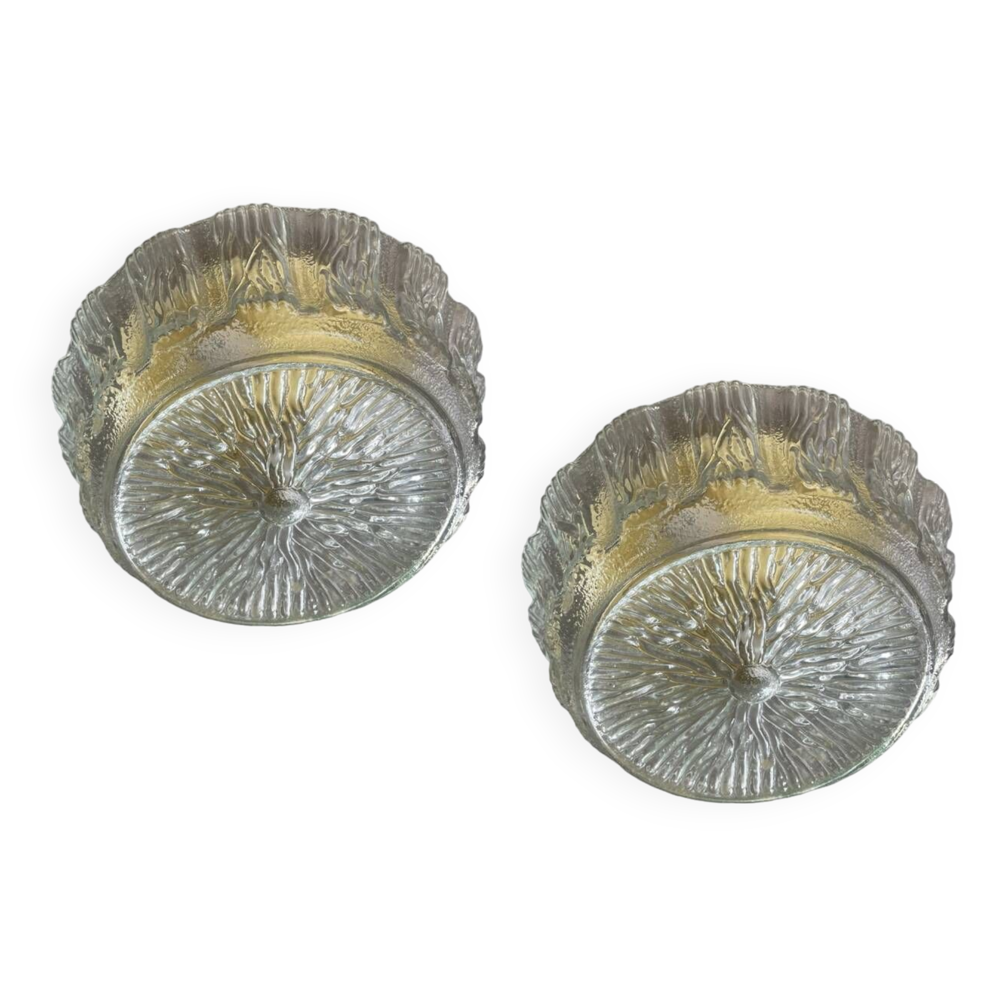 Superbe Lot De 2 Plafonniers Vintage En Verre, Style Années 70, Forme Ananas