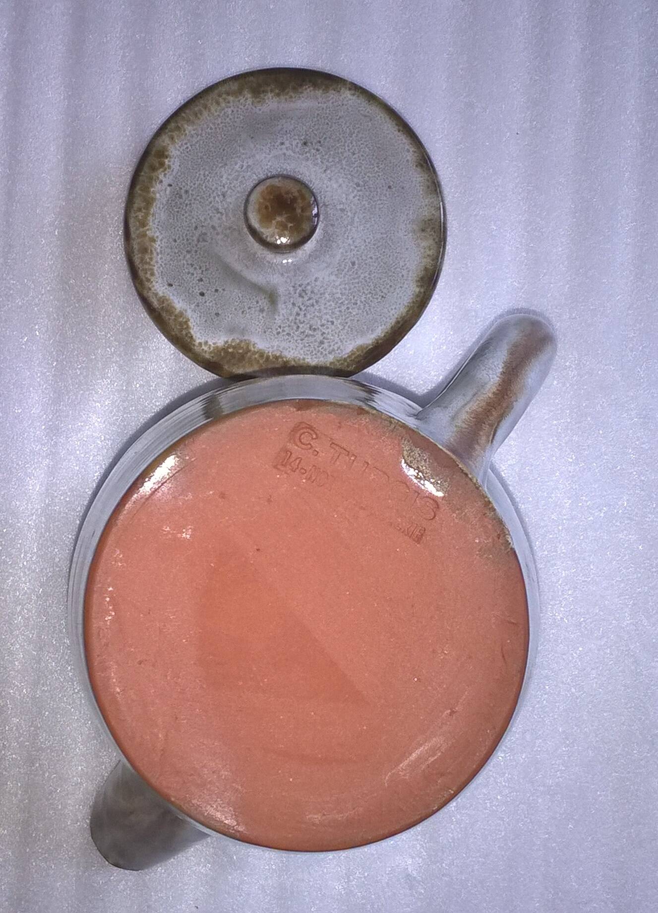 Glazed flamed stoneware teapot C.Turgis Normandie.