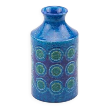 Vase vintage Bitossi Rimini Blu émaillée bleue - Aldo Londi années 60