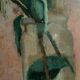 Oil painting on cardboard honeysuckle branch