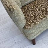 1960s, Danish 3-seater curved sofa, furniture velour, beech wood legs.