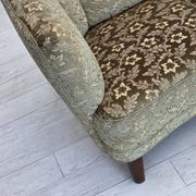 1960s, Danish 3-seater curved sofa, furniture velour, beech wood legs.