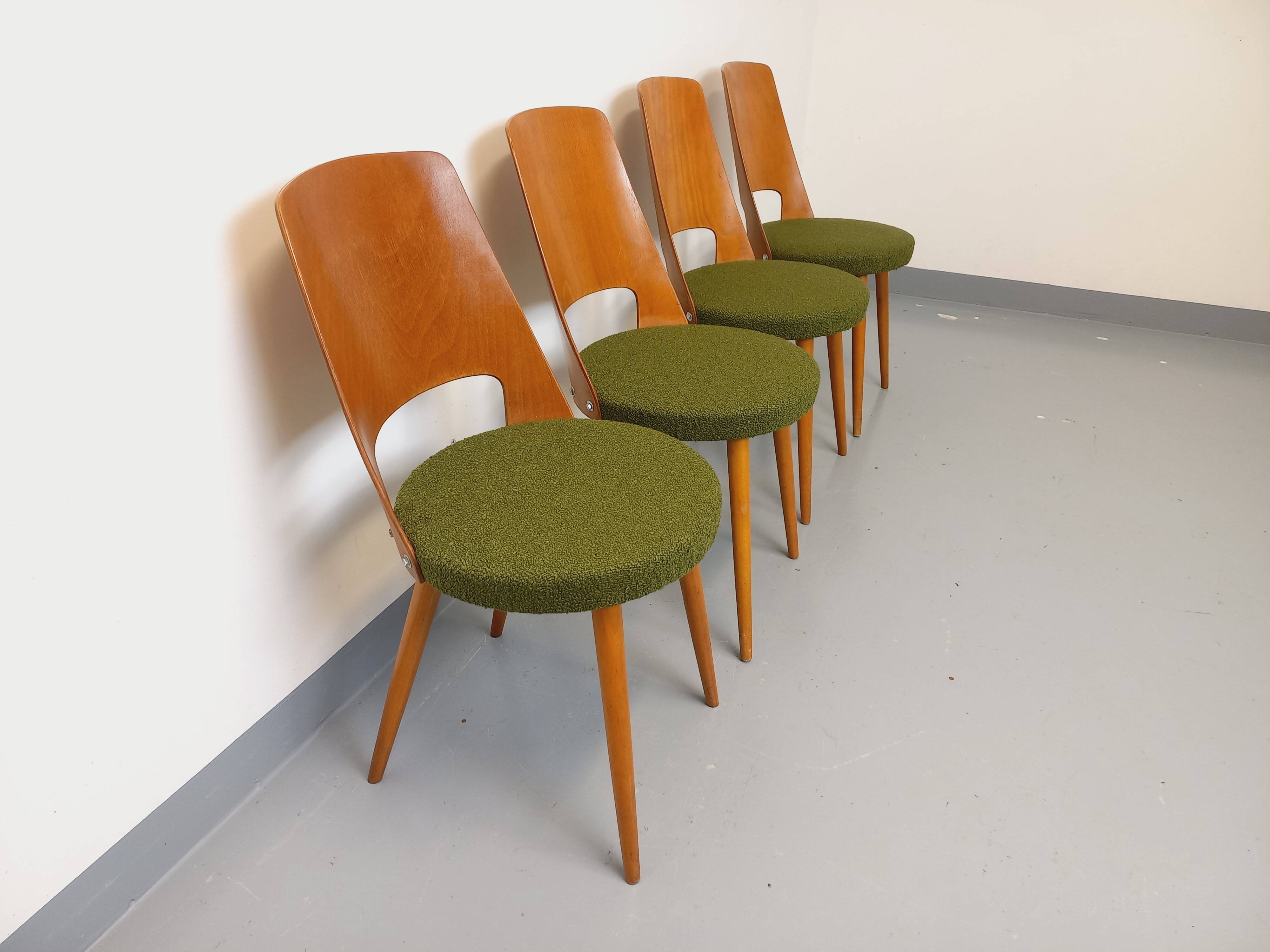 Set of 4 vintage Baumann Mondor chairs in terry cloth wood