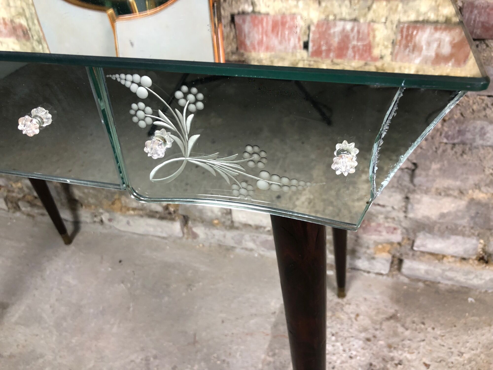 Vintage art deco style dressing table in mirror and wood 50'S