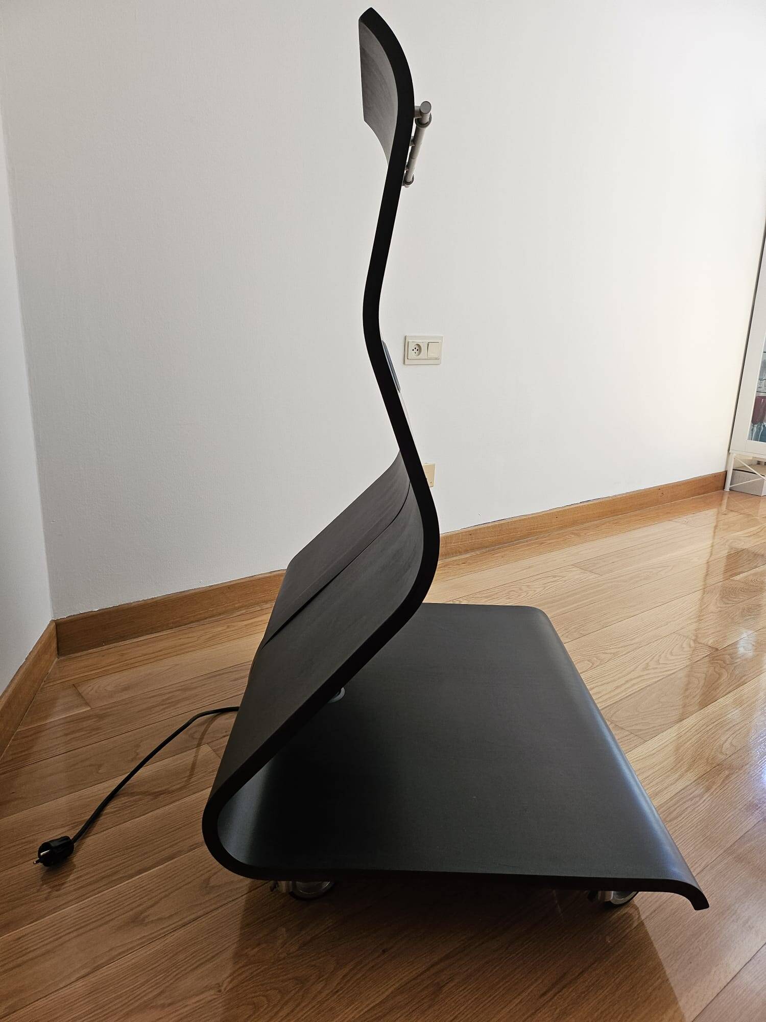 TV unit "Cobra" by Mario Bellini for Horm, Italian design, curved wood and LED.