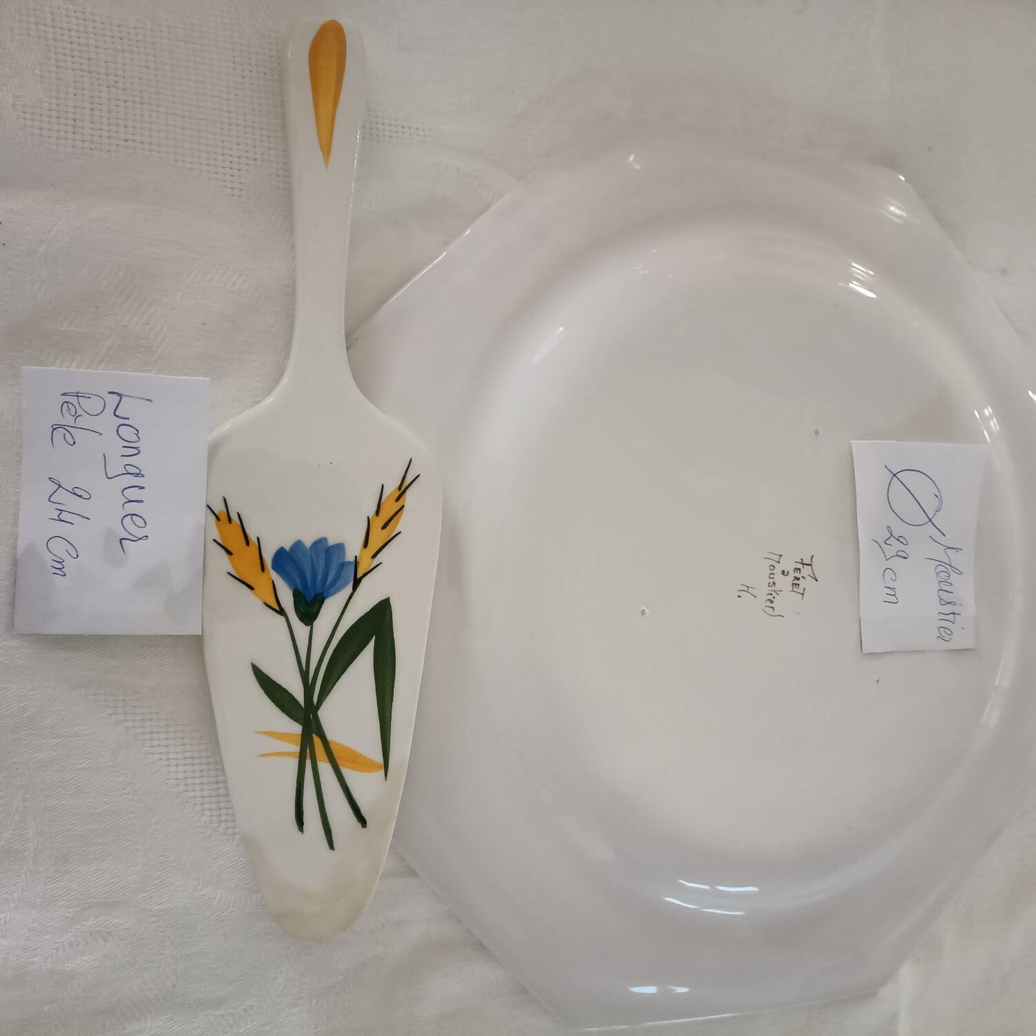 Moustiers porcelain cake plate and server set