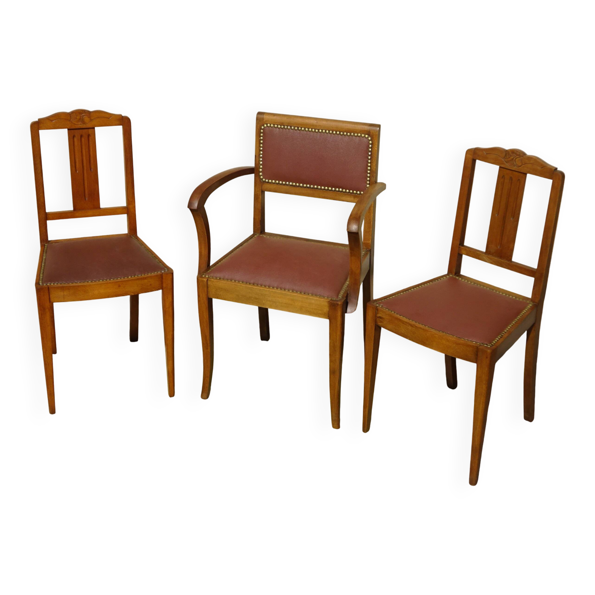 Sièges art déco assortis: 1 fauteuil bridge et 2 chaises