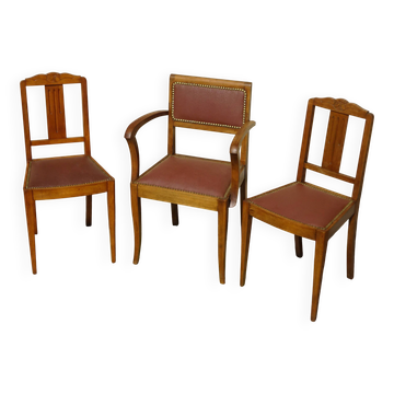 Sièges art déco assortis: 1 fauteuil bridge et 2 chaises