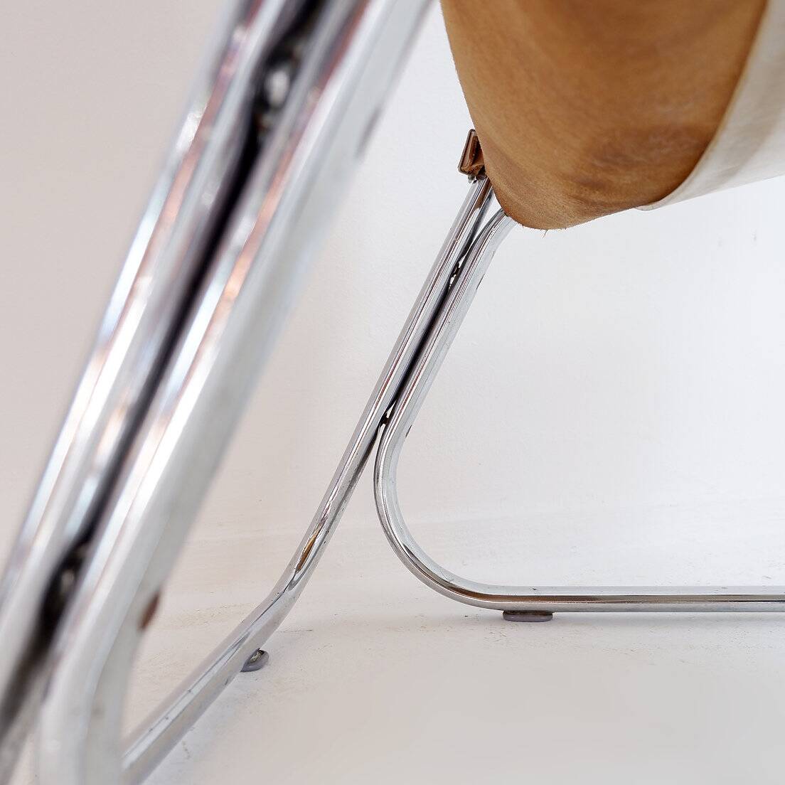 Vintage Leather and chrome Tubular Lounge Sling Chair, 1960s